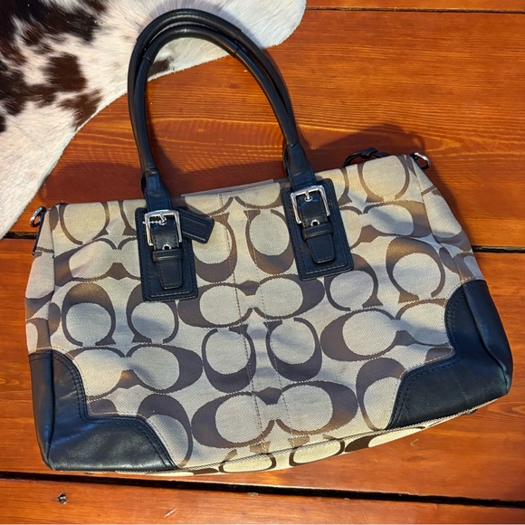 Coach Signature Canvas Shoulder Bag - Black and Tan - Picture 1 of 8